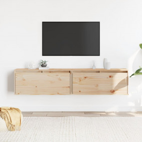 Wall Cabinet Set of 2 Natural Wood Solid Pine Wood Medi...