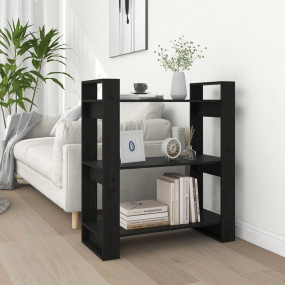 Book Cabinet Black Solid Pine Wood Medium Book Cabinet