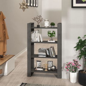 Book Cabinet Grey Solid pine wood 31.5x13.8x49.2 in Boo...