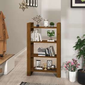 Book Cabinet Honey Brown Solid Pine Wood Medium Book Ca...