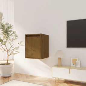 Wall Cabinet Honey Brown Solid Pine Wood Compact Wall C...