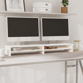 Monitor Stand White Solid pine wood 39.4 x 9.4 x 5.1 in