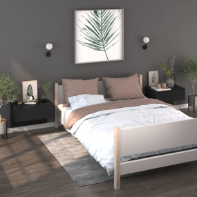 Wall-mounted Bedside Cabinet Set of 2 Black Engineered ...