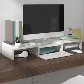 Monitor Stand White Solid Pine Wood Adjustable Length-A...
