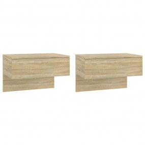 Wall-mounted Bedside Cabinet Set of 2 Sonoma Oak Engine...