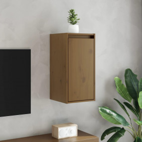 Wall Cabinet Set of 2 Honey Brown Solid Pine Wood Mediu...