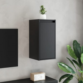 Wall Cabinet Set of 2 Black Solid Pine Wood Wall-mounte...