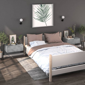 Wall-mounted Bedside Cabinet Set of 2 Concrete Grey Eng...