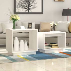 Coffee Table White Solid pinewood Medium Stackable Coff...
