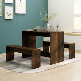 Dining Set Smoked Oak Engineered Wood Standard Seats Ma...