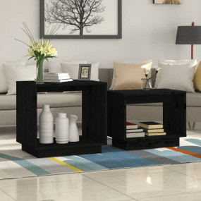 Coffee Table Black Solid pine wood Compact Stackable
