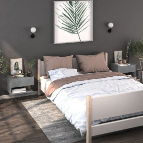 Wall-mounted Bedside Cabinet Set of 2 Concrete grey Eng...