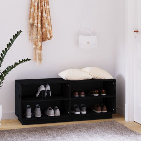 Shoe Cabinet Black Solid Pine Wood Medium Shoe Cabinet