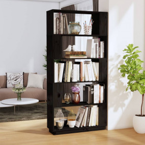 Book Cabinet Black Solid Pine Wood Medium Book Cabinet