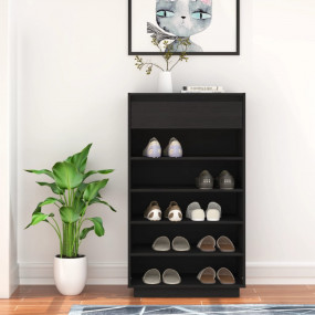 Wooden Shoe Cabinet Black Solid pine wood Medium Shoe C...