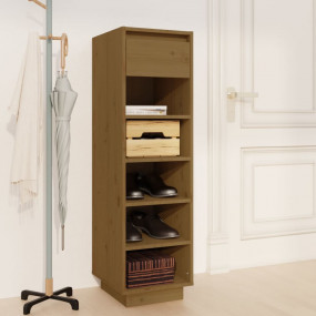 Shoe Cabinet Honey Brown Solid Pine Wood Tall Shoe Cabi...