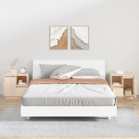 Bedside Cabinet Set of 2 Natural Wood Solid Pine Wood M...