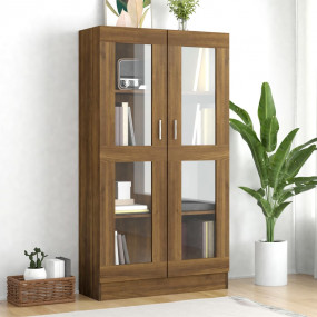 Display Cabinet Brown Oak Engineered Wood, Glass Large