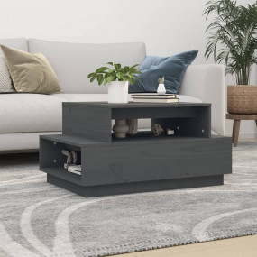 Coffee Table Gray Solid Pine Wood Medium Coffee Table