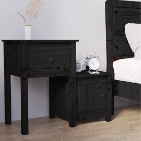 Bedside Cabinet Black Solid pine wood Medium Adjustable...