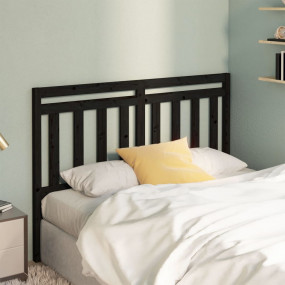 Bed Headboard Black Solid Pine Wood 61.4 in Wide