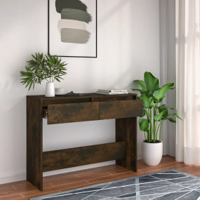 Console Table Smoked Oak Engineered Wood Medium Storage