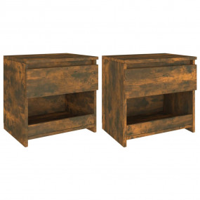 Bedside Cabinet Set of 2 Smoked Oak Engineered Wood Sma...