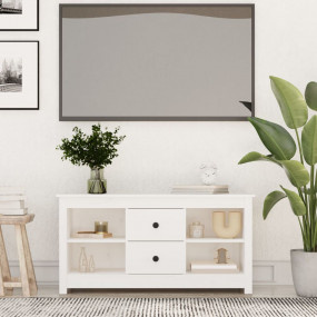 TV Cabinet White Solid pine wood Medium TV Cabinet Rect...