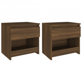 Bedside Cabinet Set of 2 Brown Oak Engineered Wood Medi...