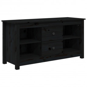 TV Cabinet Black Solid pine wood 40.6 in W x 14.4 in D ...