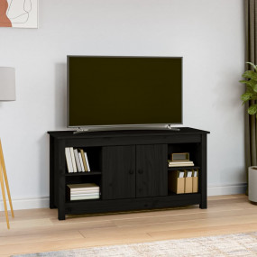 TV Cabinet Black Solid Pine Wood Medium TV Cabinet Rect...
