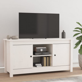 TV Cabinet White Solid Pine Wood Medium TV Cabinet Rect...