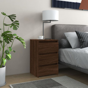 Bed Cabinet Brown Oak Engineered Wood Compact Bedside C...