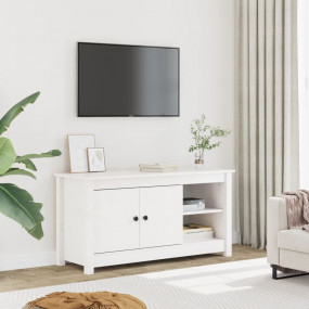 TV Cabinet White Solid Pine Wood TV Cabinet Rectangular...