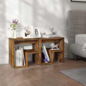 Bed Cabinet Set of 2 Smoked oak Engineered wood 15.7x11...