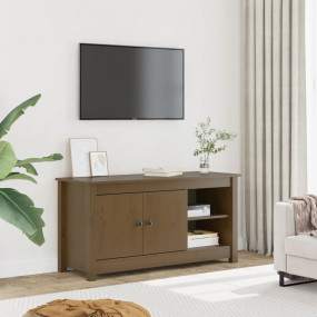 TV Cabinet Honey Brown Solid Pine Wood Medium TV Cabine...
