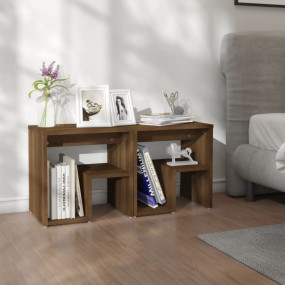 Bed Cabinet Set of 2 Brown Oak Engineered Wood Medium