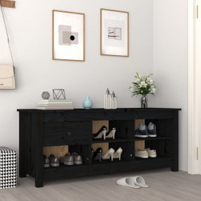 Shoe Cabinet Black Solid Pine Wood Medium Shoe Cabinet