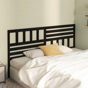 Bed Headboard Black Solid Pine Wood 73.2 in x 1.6 in x ...