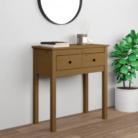 Console Table Honey Brown Solid Pine Wood Standard Cons...