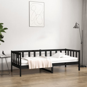 Day Bed Black Solid pine wood 90 x 190 in Day Bed Recta...