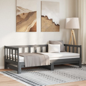 Day Bed Grey Solid pinewood 2x Pull-Out Day Bed Rectang...
