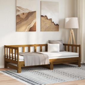 Day Bed Honey brown Solid pine wood Double Expandable D...