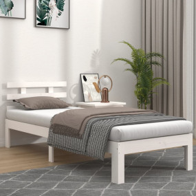 Bed Frame White Solid pine wood, Plywood Small Single T...