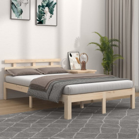 Bed Frame Natural Pine Solid pine wood 55.1x74.8 in Sim...