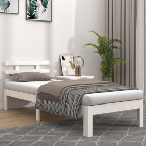 Bed Frame White Solid Pine Wood Twin Durable Bed Frame