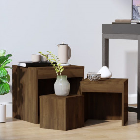 Nesting Table Set of 3 Brown oak Engineered wood