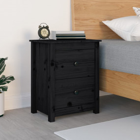 Bedside Cabinet Black Solid Pine Wood Medium Bedside Ca...