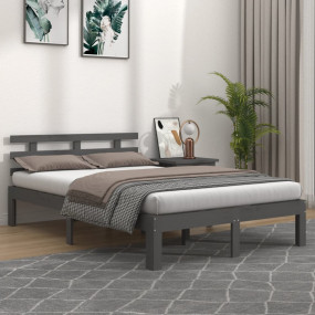Bed Frame Grey Solid pine wood, Plywood 59.1 x 78.7 in ...