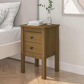 Bedside Cabinet Honey Brown Solid Pine Wood Average